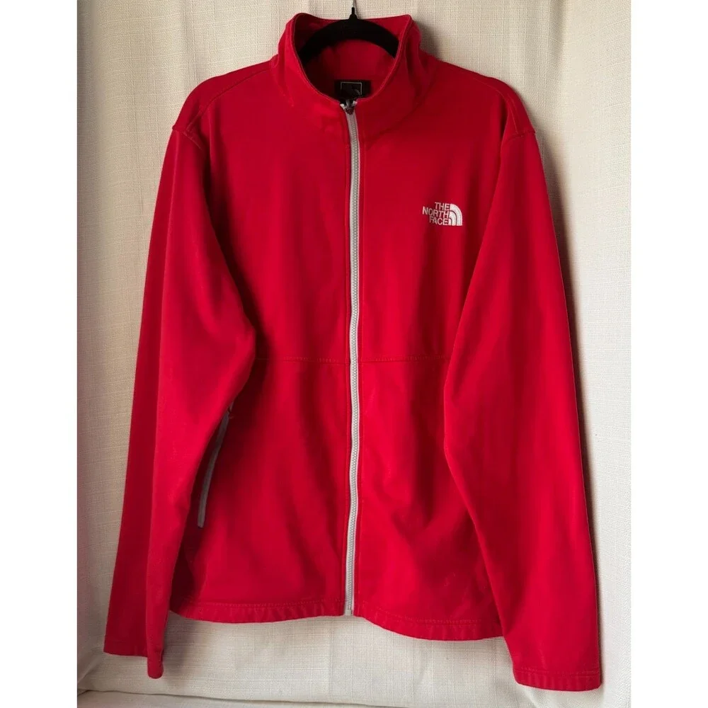 The North Face Men's Large Red Soft Shell Jacket Full Zip Fleece Lined Windwall